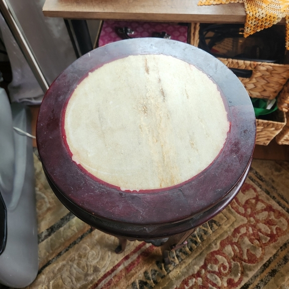 Vintage Rosewood Carved Marble Top 33" Plant Stand Planter Dark Wood Cherry 50s - Picture 9 of 12